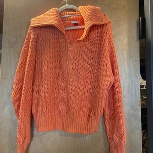 American Eagle Quarter Zip Cable Knit Sweater in Orange